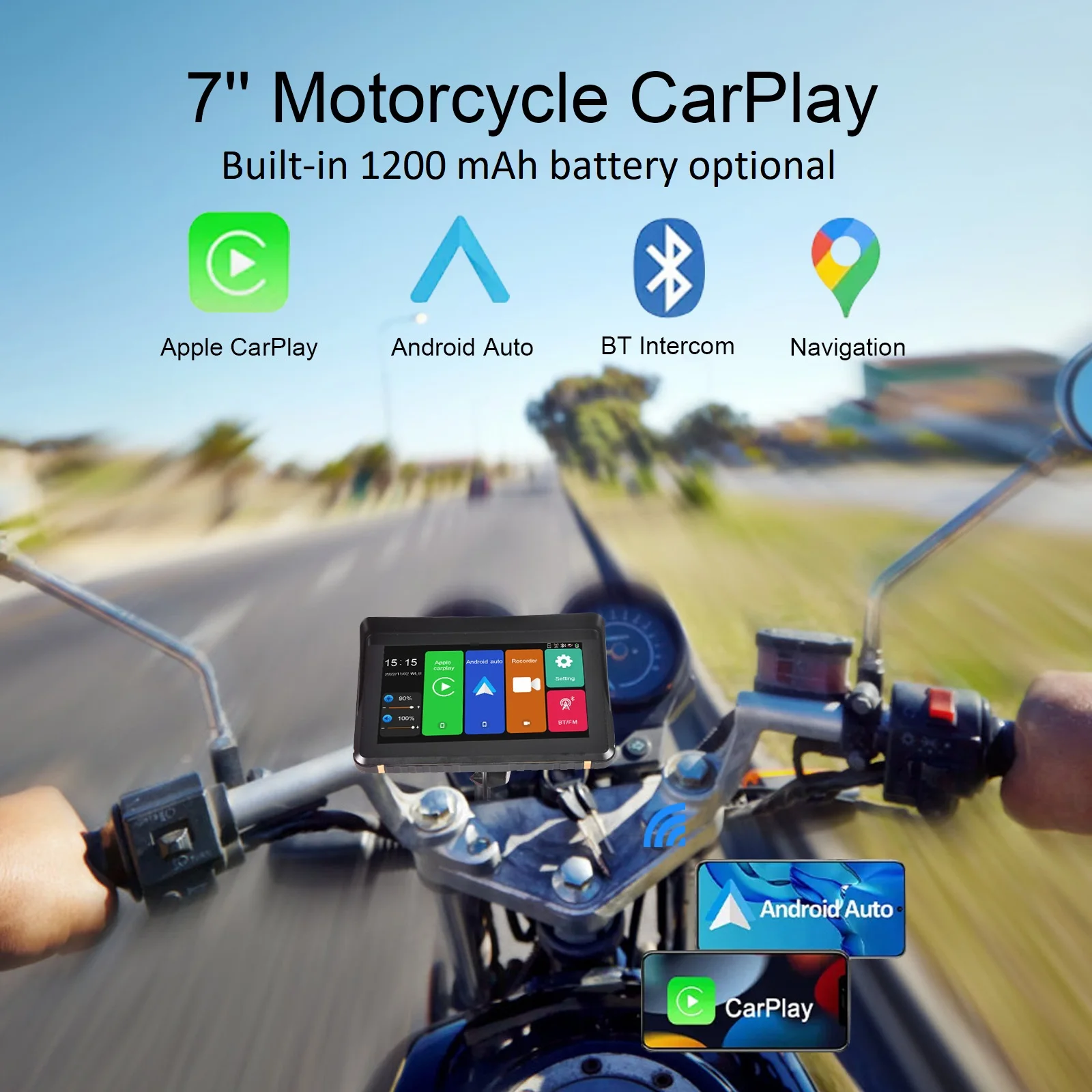 

Motorcycle Special Navigator 7 Inch Touch Screen CarPlay Monitor Wireless Apple CarPlay Android Auto IPX6 Waterproof