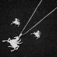 tulx stainless steel necklaces for women kids cute animal flying horse necklace earrings jewelry set collier femme wholesale
