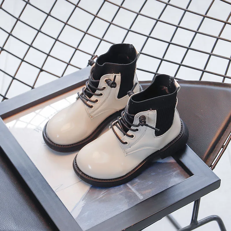 

Boys Fashion Kids PU Short Boots 2022 Spring New British Style Simple Children's Casual All-match Socks Shoes for Girls Classic