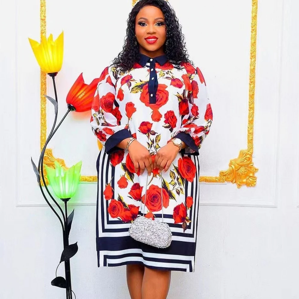 

African Dresses For Women 2022 Spring Summer Dashiki Print T Shirt Dress African Clothes Africa Fashion Lady Vetement Femme