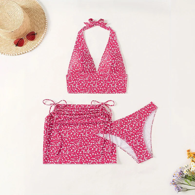 Женский раздельный купальник-бикини с юбкой и принтом