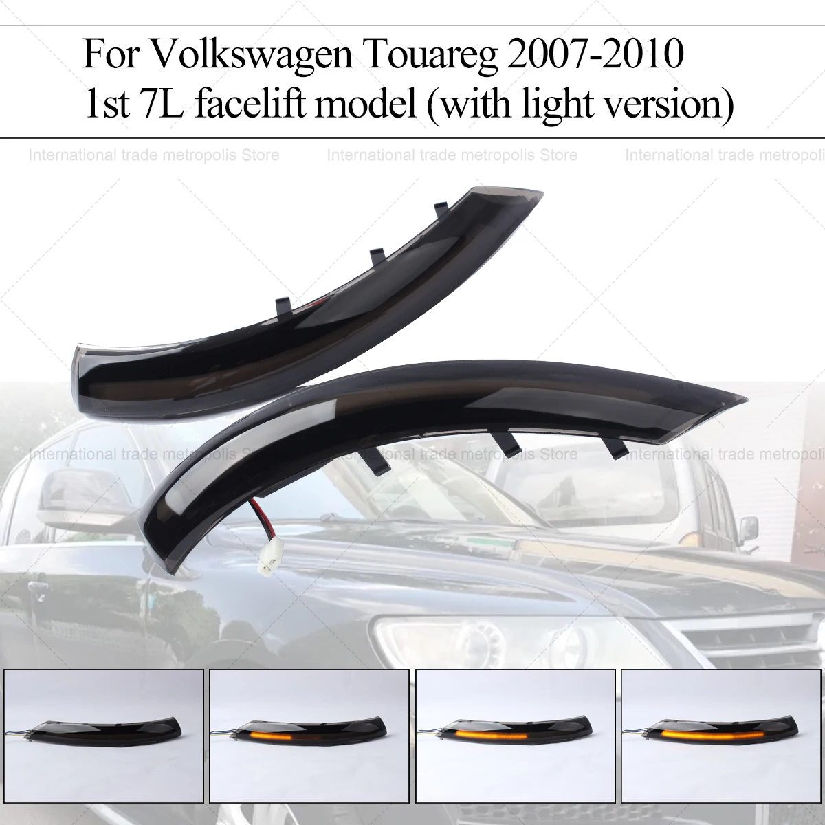 

2pcs For VW Volkswagen Touareg I MK1 7L 2007 2008 2009 2010 Car Dynamic Turn Signal Lamp Side Mirror Sequential LED Light