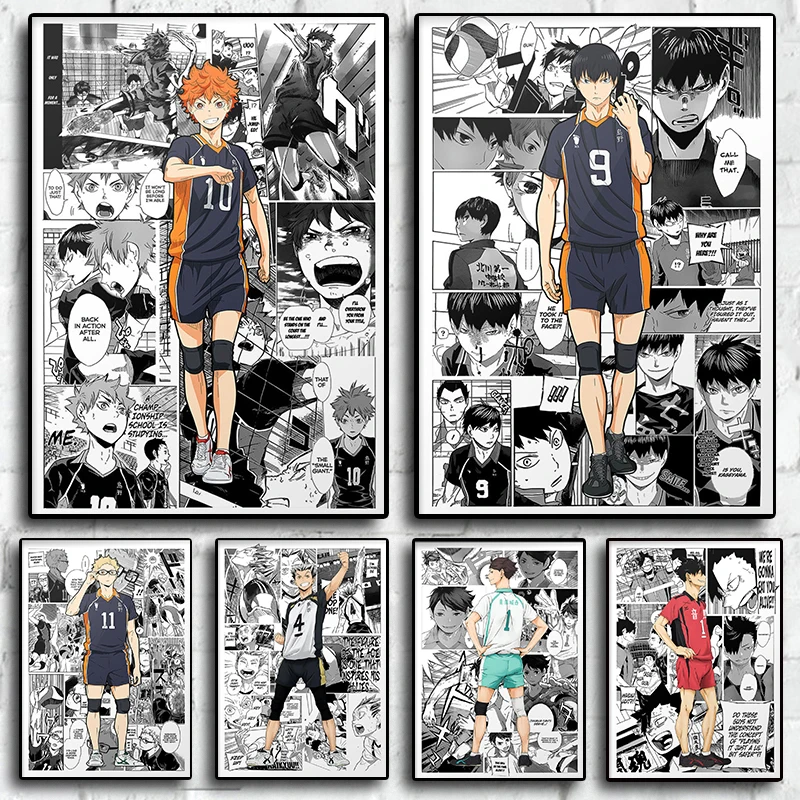 

Японское Аниме Haikyuu! Постер в виде комиксов, Мультяшные плакаты, Картина на холсте, настенное искусство, домашний декор, картины для гостиной, детской комнаты, Декор