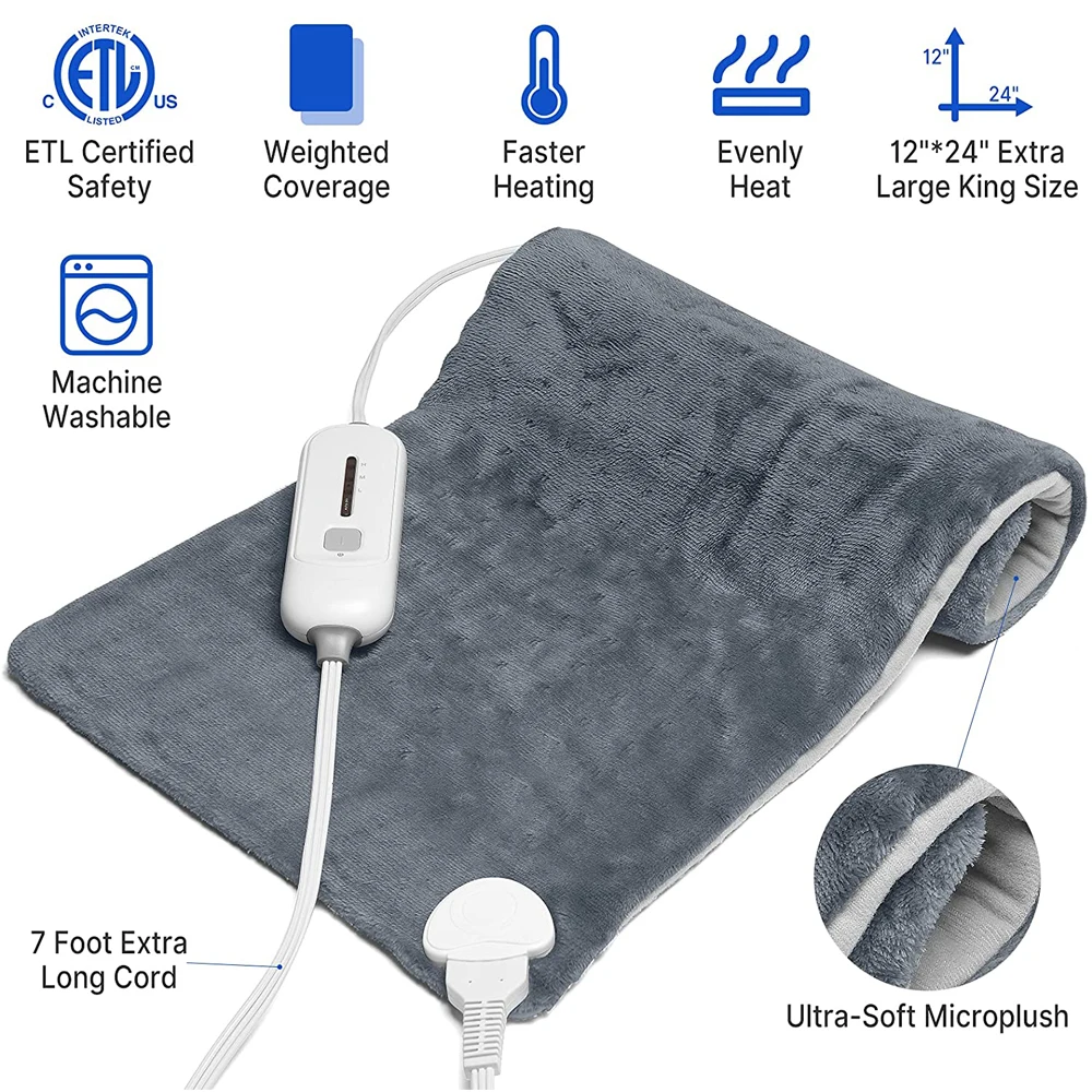 12x24'' XL Large 2LBS Glass Weighted Heating Pad 110V US Plug Low Voltage Electric Heating Pads For Back Pain Relief Body Warmer