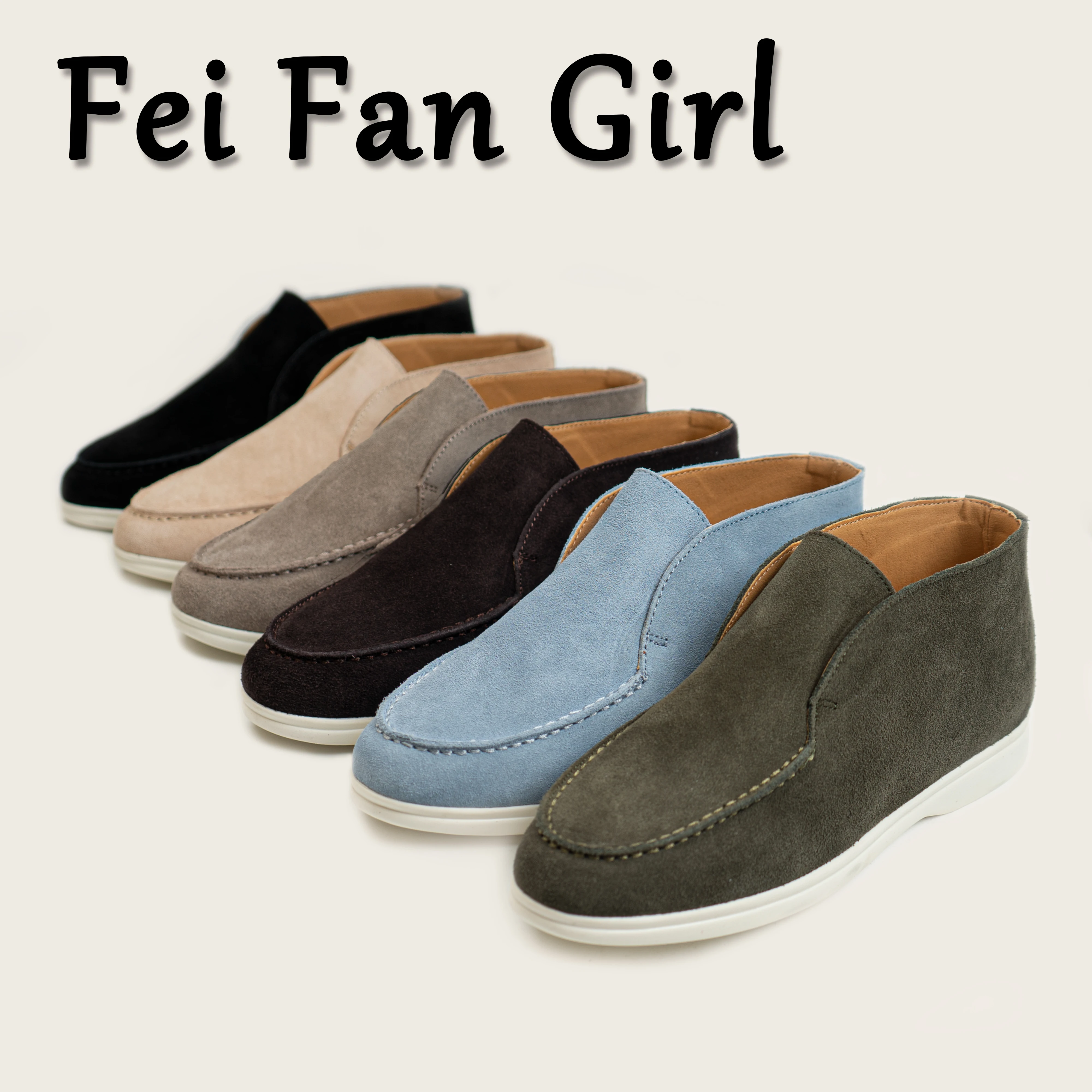 Suede High Top Loafers Women Flat Shoes Round Toe Slip on Causal Moccasins Shoes Spring and Autumn Loafers