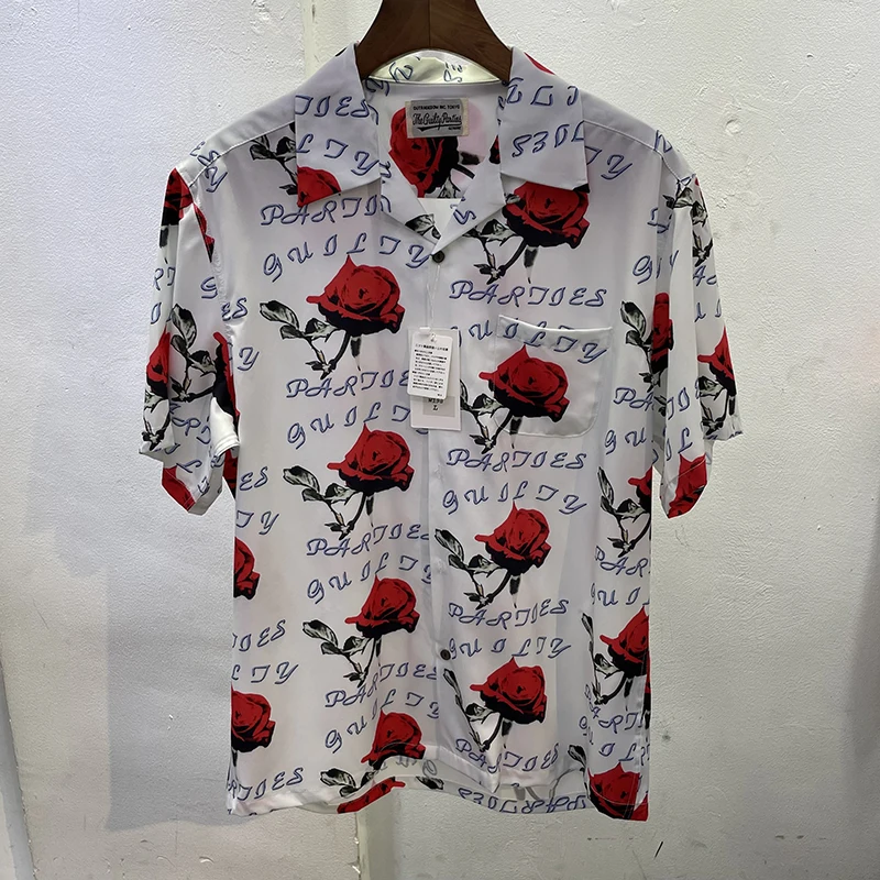 

Summer New Loose Maria Shirt Japan Style Beach Men Women 1:1 Hawaiian Shirt Rose Pattern Printing Fashion Short Sleeve