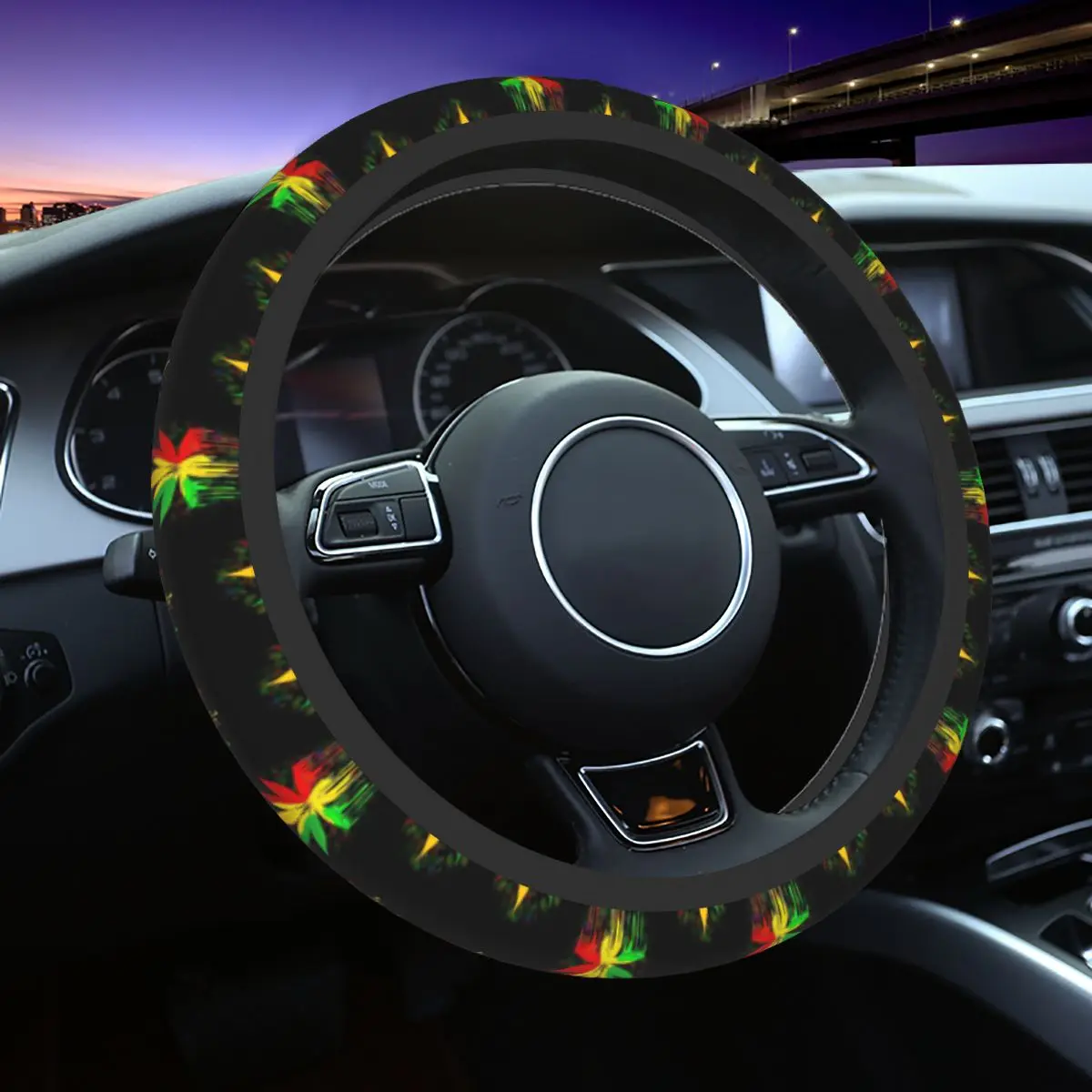 

Weed Leaf Car Steering Wheel Cover 38cm Non-slip Pot Leaf Herb Steering Wheel Protective Cover Decoration Interior Accessories