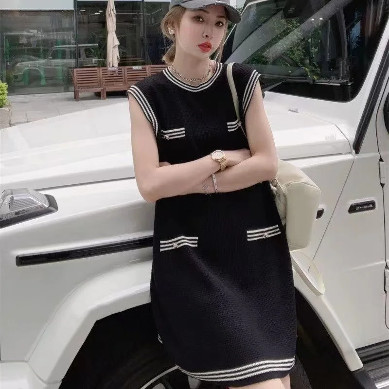 Женское черное платье-свитер с коротким рукавом свободные элегантные платья