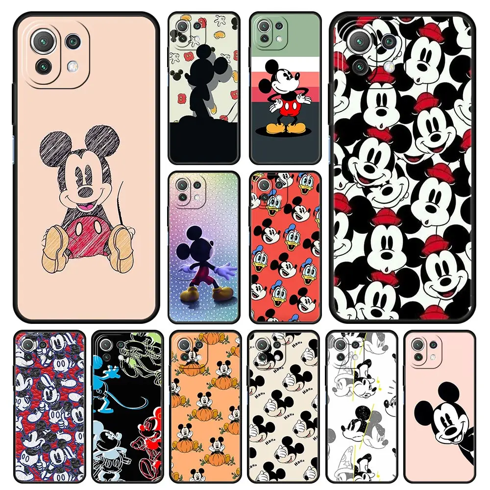 

Disney Mickey Minne Case for Xiaomi Mi 11 11T 10T Pro 9T Note 10 Lite Black Soft Cover Bag Siliocne Fashion Coque Shell