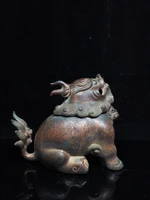 7 tibetan temple collection old bronze cinnabar gilded roar live head unicorn incense burner ornament town house exorcism