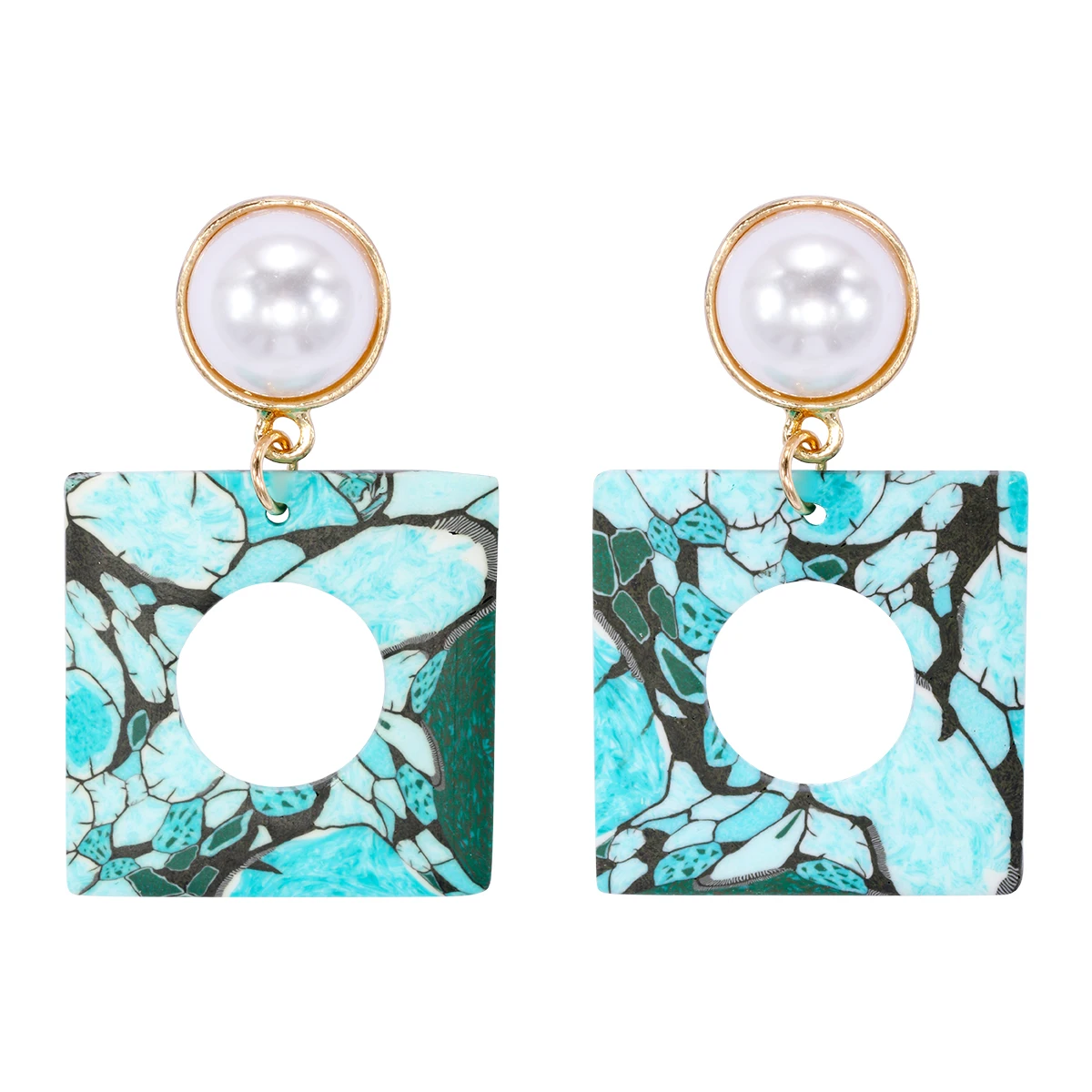 

New Fashion Blue Square Geometrc Polymer Clay Drop Earrings for Women Handmade Statement Dangle Earrings 2023 Trend Jewelry