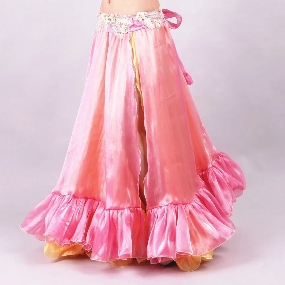 Женская длинная юбка для танца живота двухцветная круглая макси с разрезом сбоку