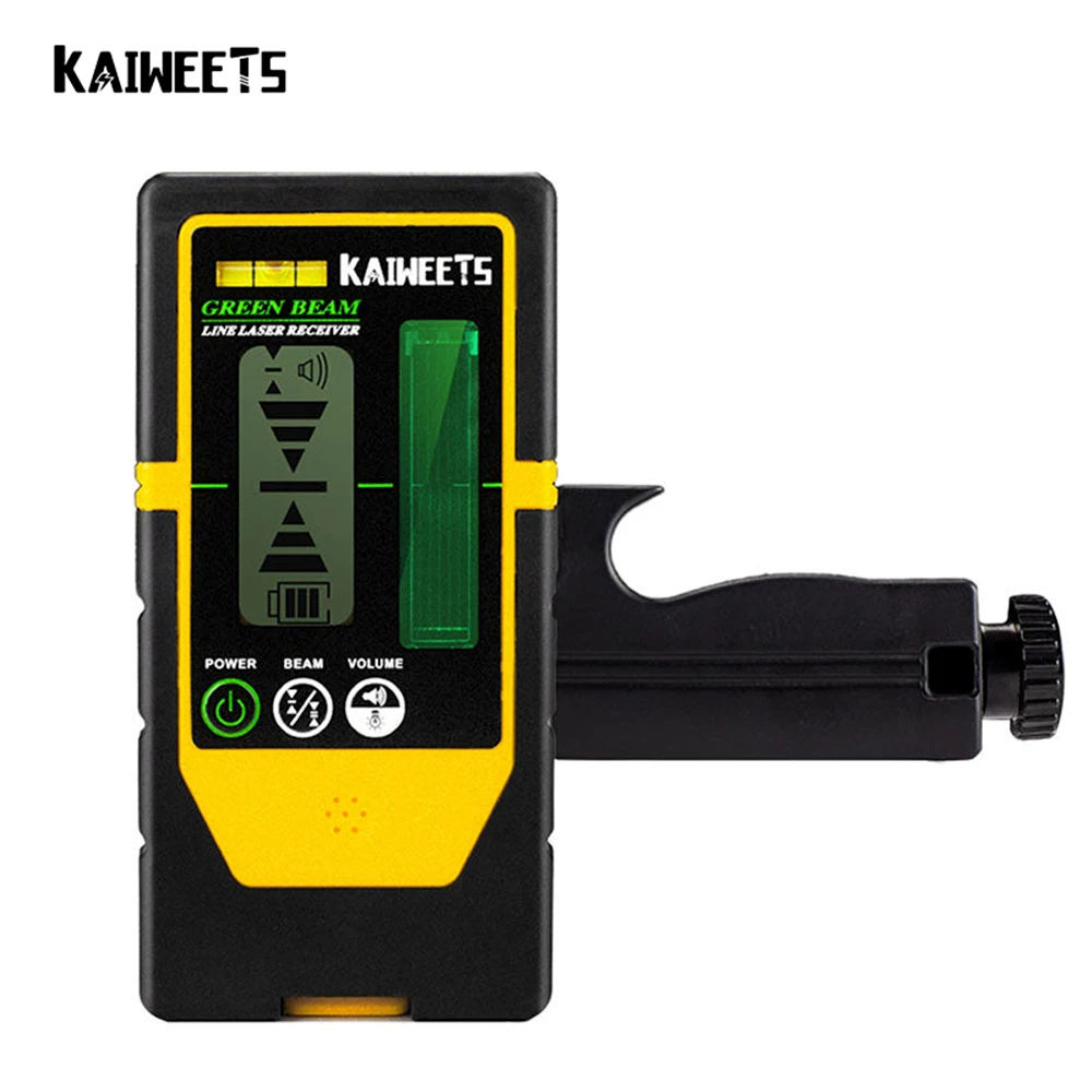 KAIWEETS Laser Detector Double-sided Receiver LR100G, Working Range Up to 196ft, Adjustable Beeper, with Rod Clamp