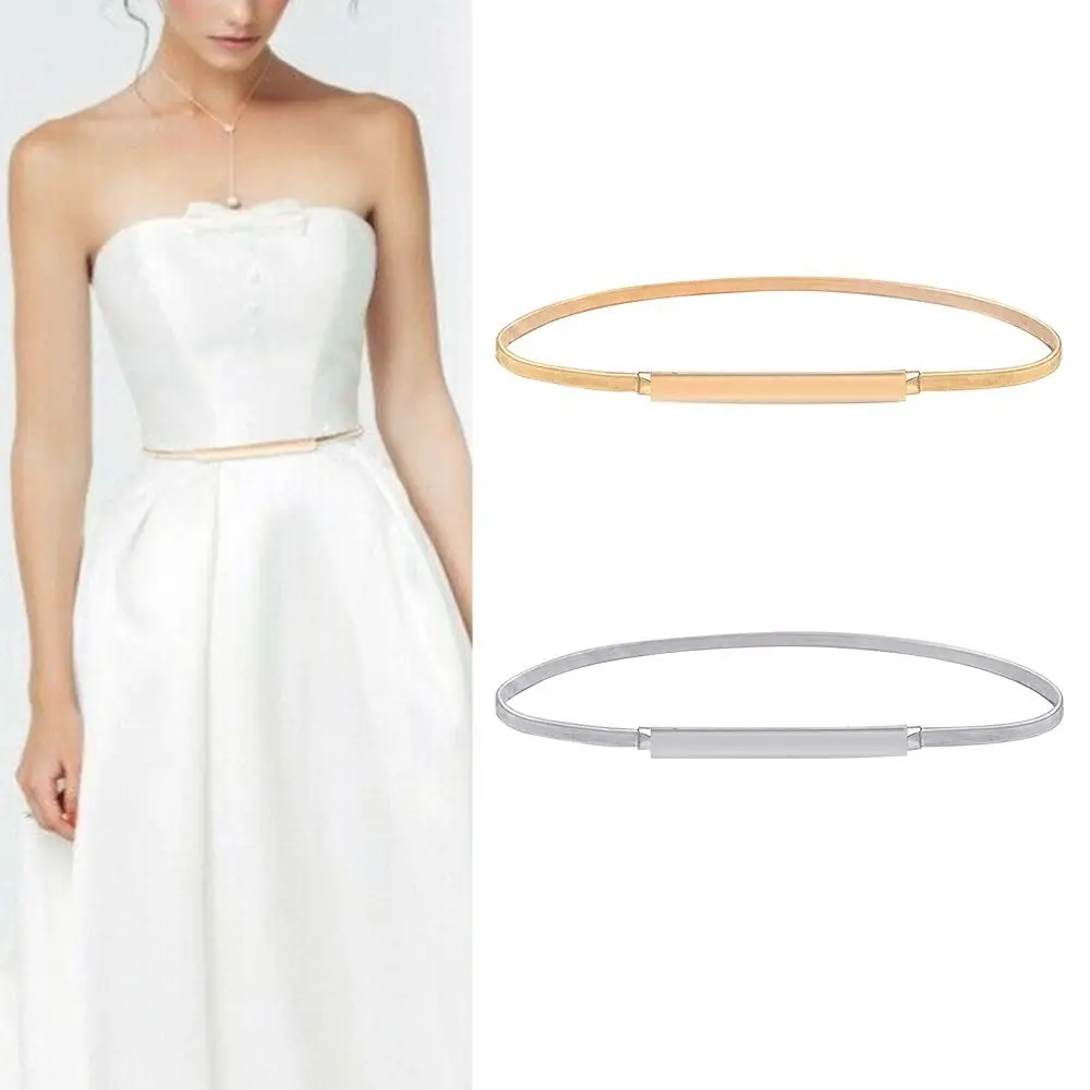 

Women Casual Ladies Stretch Ladies Dress Cummerbands Metal Elastic Belt Belly Waist Band Thin Skinny Waistband