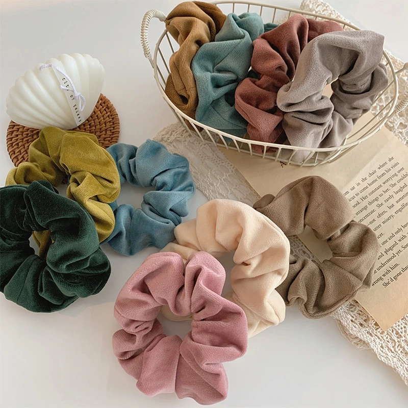 

Woman Velvet Scrunchies Solid Hair Ring Ties For Girls Ponytail Holders Rubber Band Elastic Hairband Hair Accessories Headwear