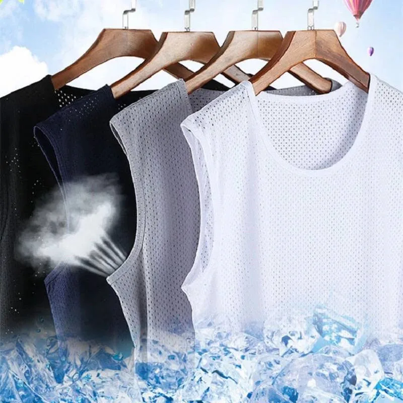 

Men'S Ice Silk Tank Summer Transparent Mesh Breathable New Solid Bodybuilding Tank Top Men Gym Workout Fitness sleeveless shirt