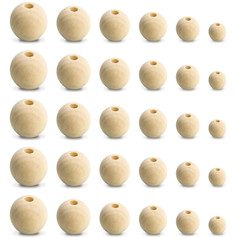 

Wooden Beads-Pack Of 500 6 Sizes Drille Round Unpolished Handicrafts DIY And Decoration