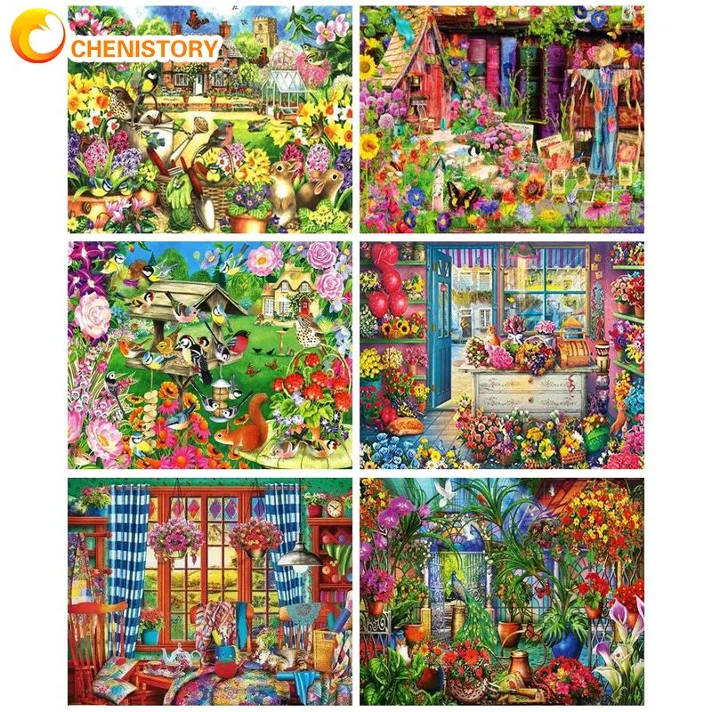 

CHENISTORY Modern Painting By Numbers For Adults Acrylic Paints Canvas Painting Flowers Gardens Coloring By Number Home Decors