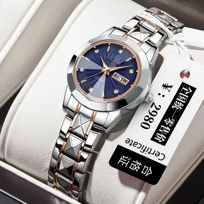 Trendy Double Calendar Double Butterfly Buckle Waterproof Night Glow Women's Watch As A Gift For Best Friends And Relatives
