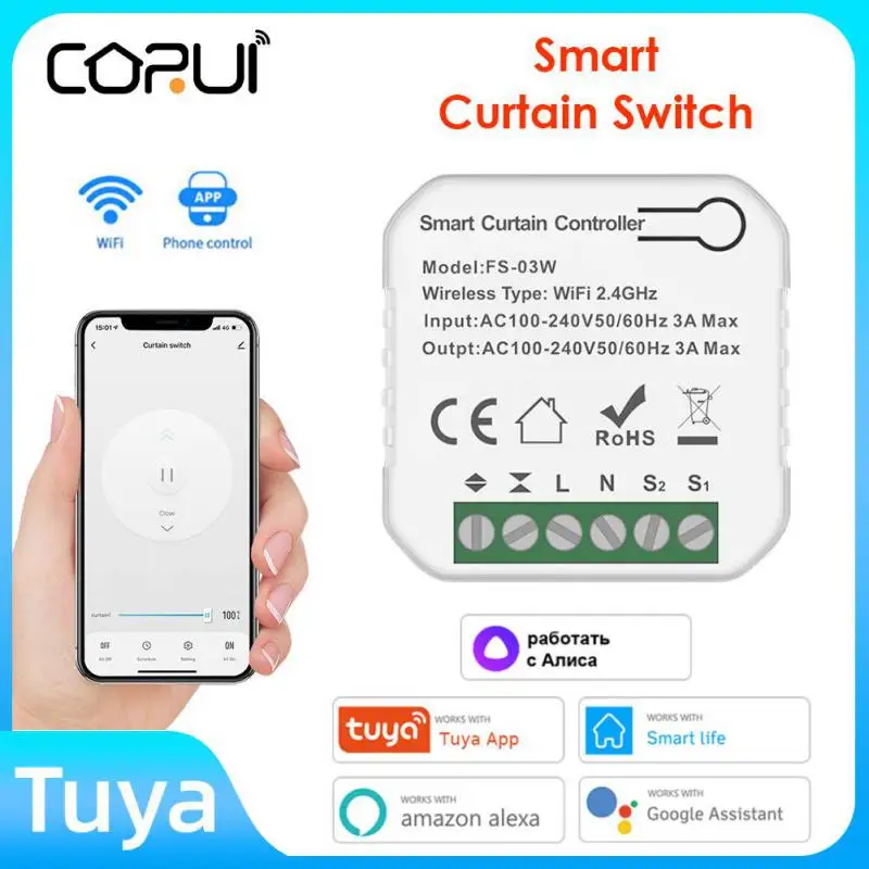 

Смарт-выключатель для штор CORUI Tuya, Wi-Fi, мини-выключатель, умный дом для роллерных затворов, дверей, штор, поддержка Alexa Google Home