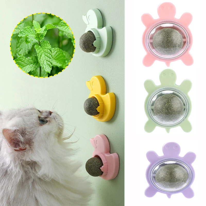 

1Pc Cat Mint Ball Rotating Ball Wall Cat Toy For Cats Games Catnip Licking Snacks Mint Freshen Breath Pet Supplies