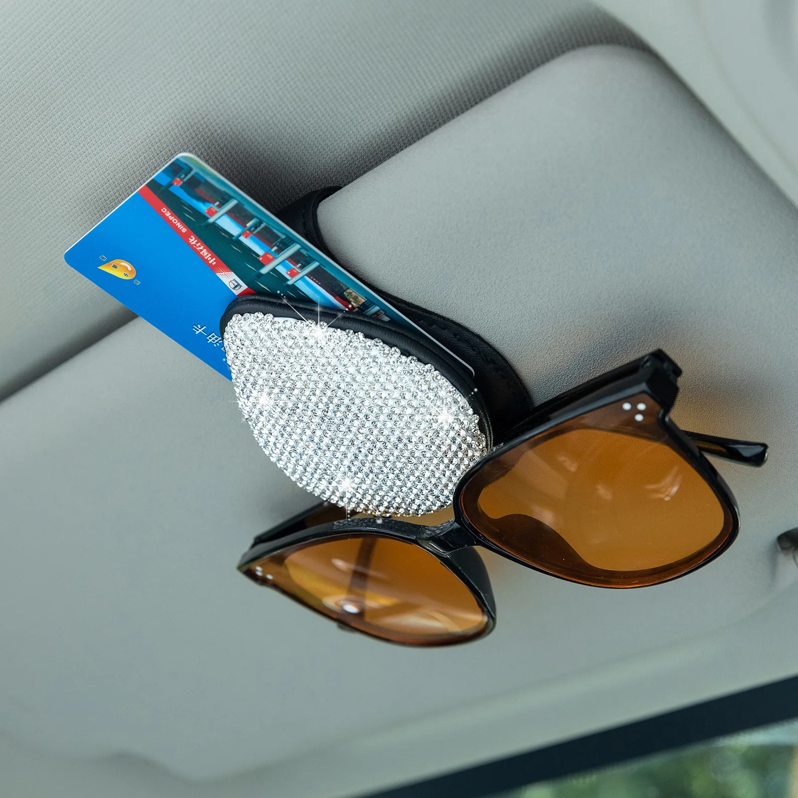 

Portable Car Glasses Cases Crystal Rhinestone Sun Visor Glasses Sunglasses Folder Ticket Receipt Card Clip Auto Accessories