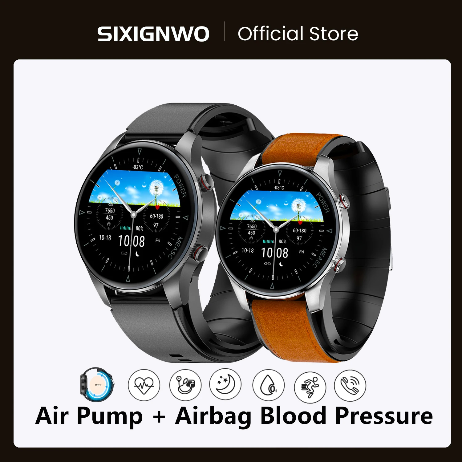 

SIXIGNWO Medical Sphygmomanometer Smartwatch Air Pump Airbag Blood Pressure Oxygen Temperature Heart Rate Monitor PD Smart Watch