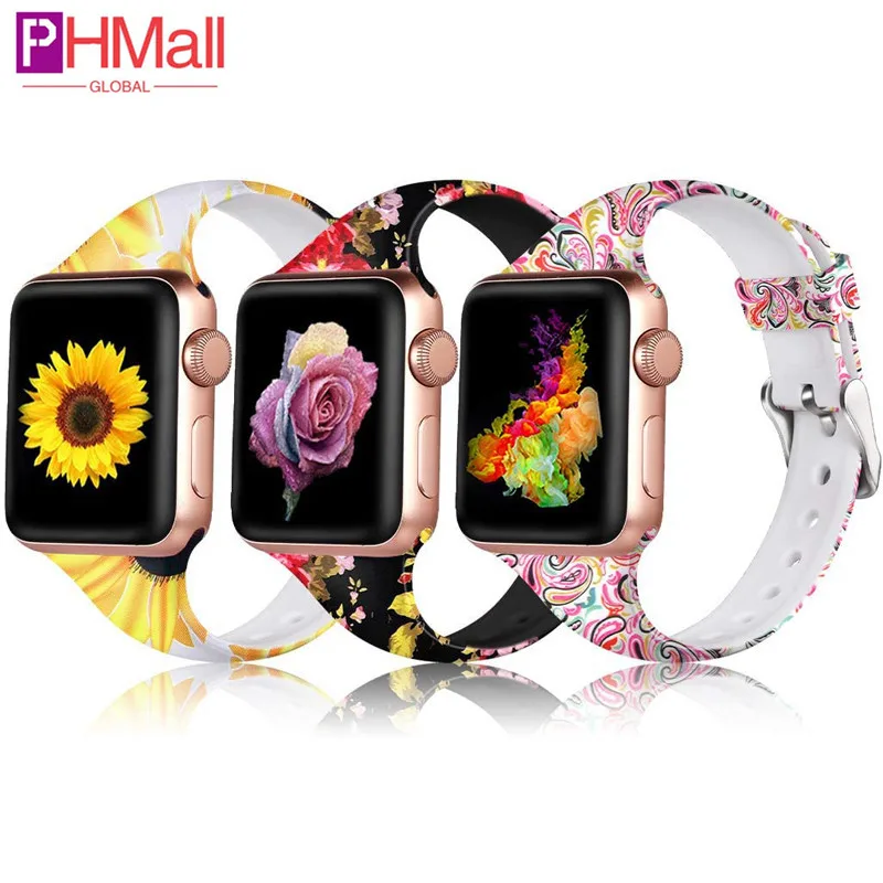 

Bands For Apple Watch SE Band 40mm 41mm 42mm 44mm 45mm Soft Silicone Floral Thin Slim Narrow Strap for iWatch SE 7 6 5 4 3