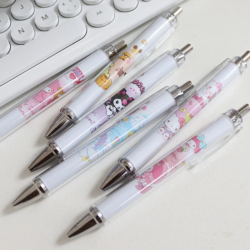 

Sanrio Pen 12/24 Gel Pen Ins High Value Limited Hello Kitty Kuromi Black Cute Wind Bullet Head Girl Heart Press Stationery Gift