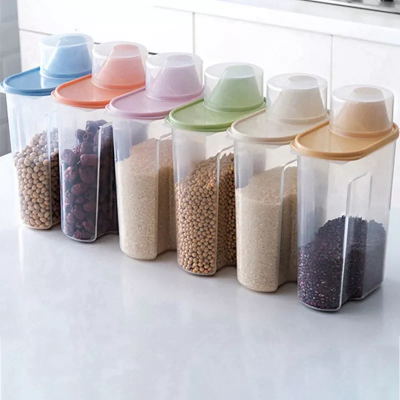 

2022 Kitchen Storage Box With Pourer Lid Food Storage Box Kitchen Grain Storage Tank Moisture-Proof Sealed Can Transparent Organ