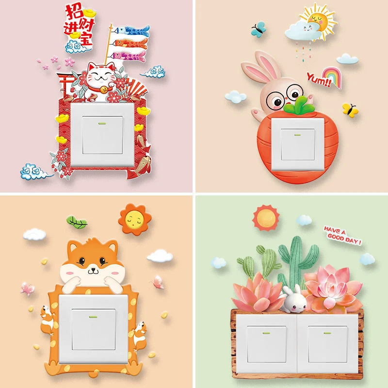 

Cartoon Animal Flamingo Switch cover Room Decor 3D Silicone On-off Switch Sticker Luminous Switch Outlet Wall Sticker