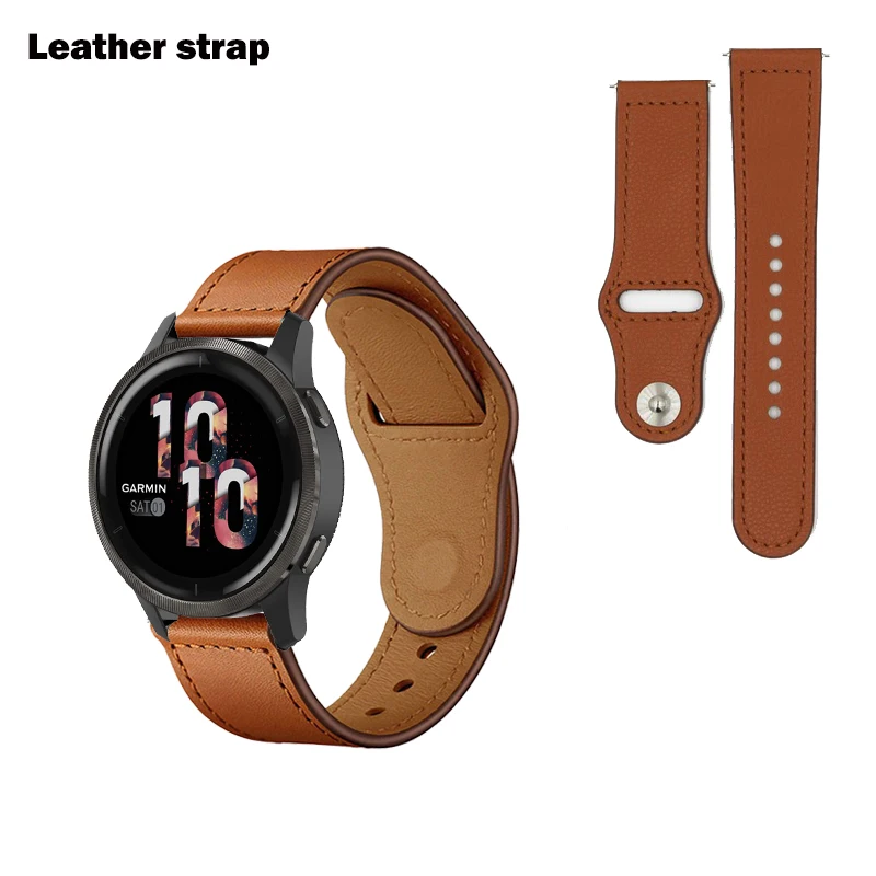 

20mm 22mm Leather Band For Garmin Vivoactive 3 4 /Venu 2 Sq /Vivomove HR bracelet for Forerunner 645 245 Music Smart Watch strap