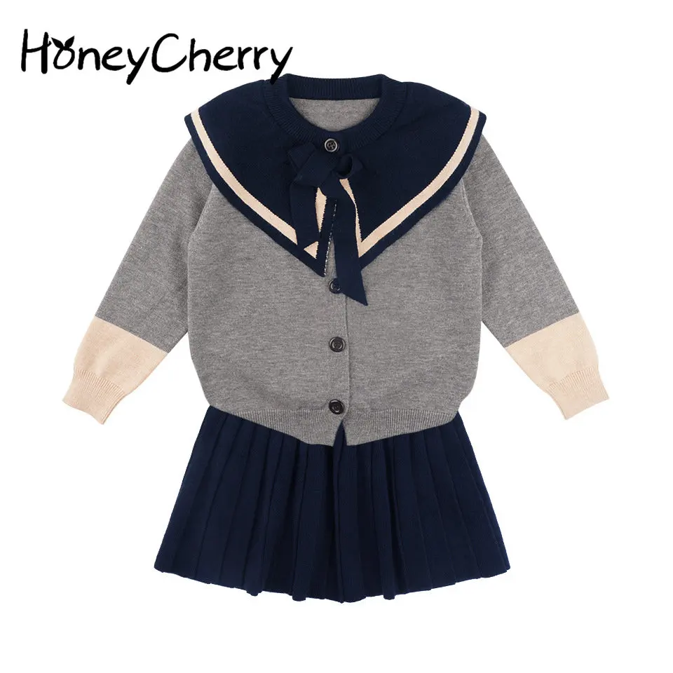 

Новинка; Вязаный свитер для девочек с изображением жимолой и юбка; Комплект для девочек; Изысканная одежда; Дизайнерская одежда