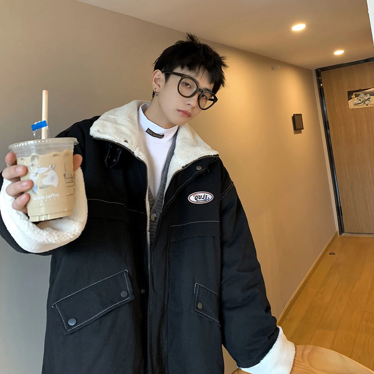 

Privathinker Lambs Wool Men's Jacket Oversized Fashion Warm Parkas Thicken 2023 Winter New Male Padded Coats Turn Down Collar