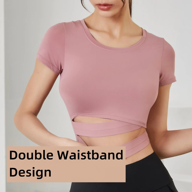 2022 New Women Sports Short Sleeve Breathable Slim Crop Tops Quick Dry Running T Shirt Yoga Tees Fitness Gym Workout Shirts