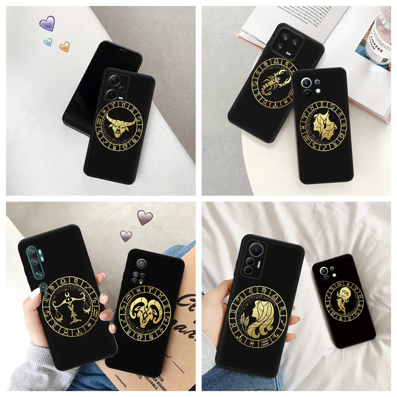 Черный матовый чехол для телефона Xiaomi 12s 13 12 Lite 12t 12x cc9 Redmi a1 a2 12c Note12 Pro зодиакальные рыбы скорпион Овен мягкий чехол