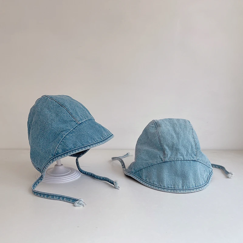 

Baby Peaked Cap Children Spring and Autumn Retro Coachman Casquette Cute Straps Denim Fashion Breathable Bucket Hat
