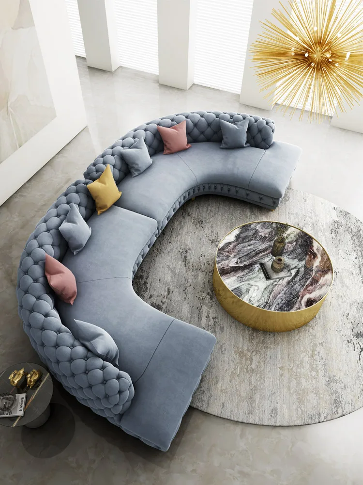 

Sofa light luxury living room modern high-grade combination leather buckle technology latex net red arc villa furniture