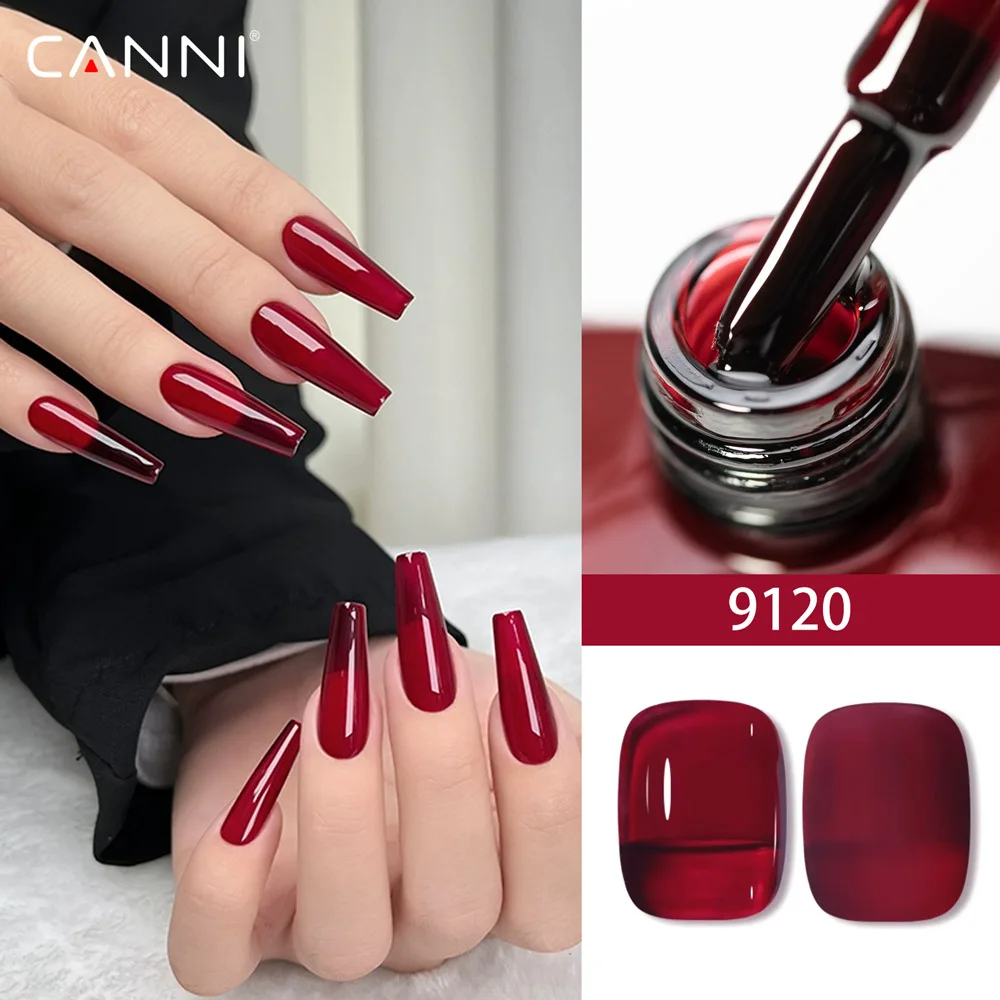 Фото CANNI Гель-лак для ногтей Blood Red Clear Jelly Red Великолепный цвет HEMA FREE Soak Off UV LED Полуперманентный длинный лак TopGel Varnish №1