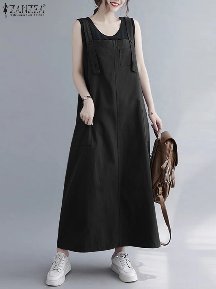 

Платье ZANZEA женское длинное без рукавов, модная одежда для работы, с карманами, с регулируемыми бретельками, уличная одежда, лето 2023