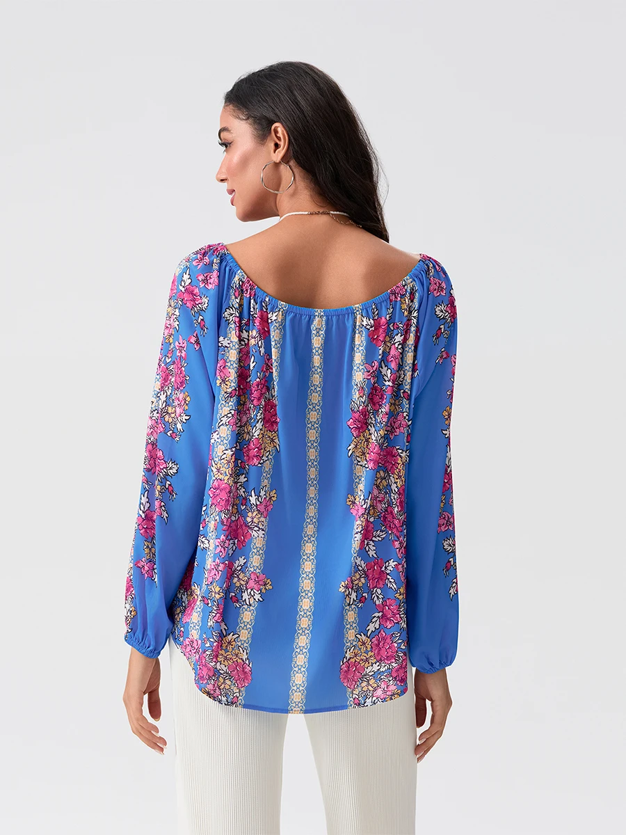 Женские осенние повседневные топы в стиле бохо с длинным рукавом и глубоким