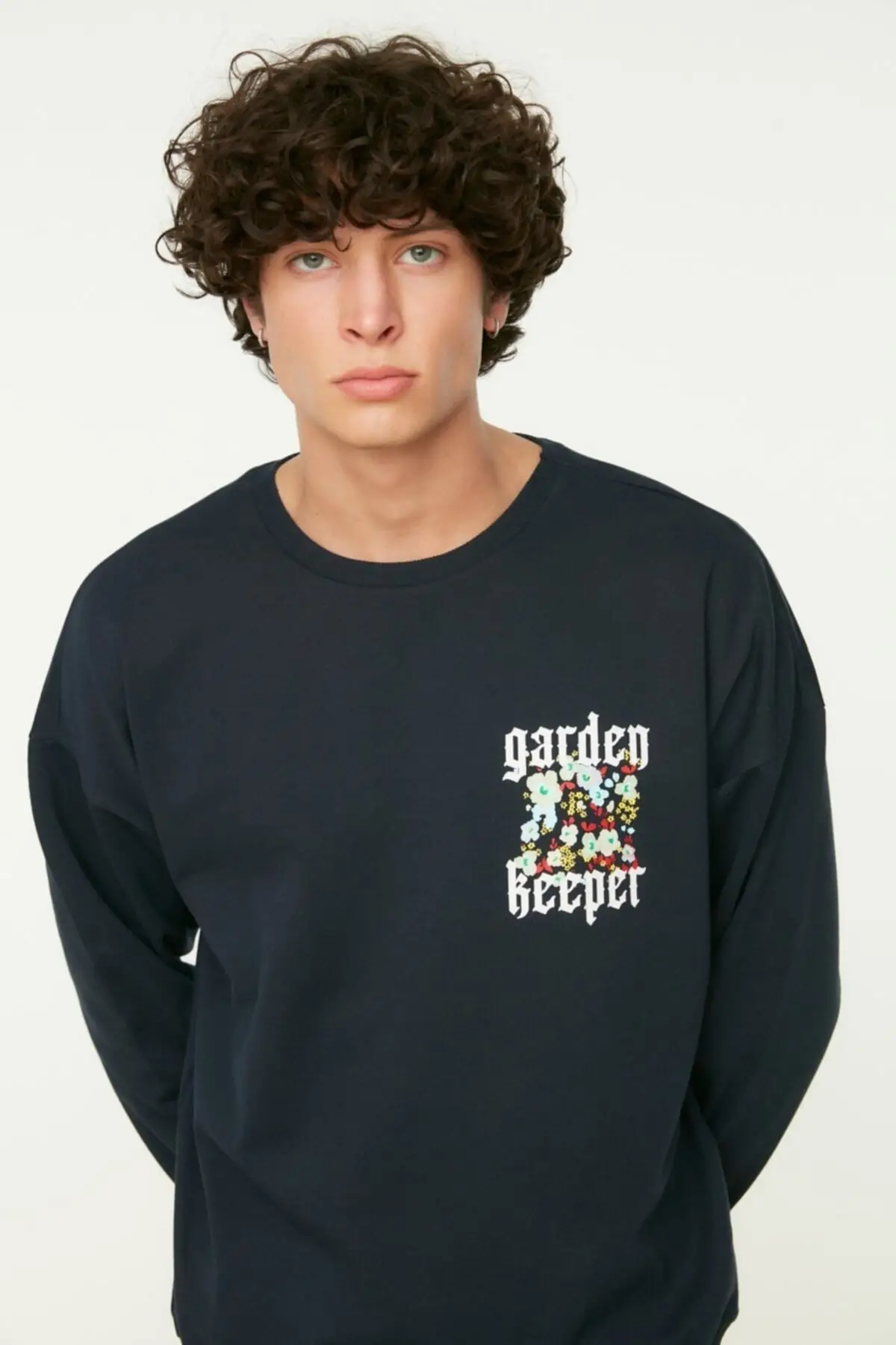 

Men's Oversize Fit Cycling Collar Long Sleeve Printed Sweatshirts TMNSS22SW0109