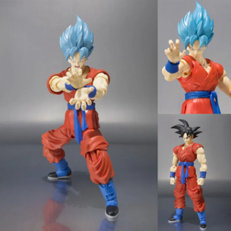 Anime Dragon Ball Z SHF Son Goku Model With Blue Hair Action Figure PVC Doll 16cm Super Saiyan Kakarotto Collection Model Toys