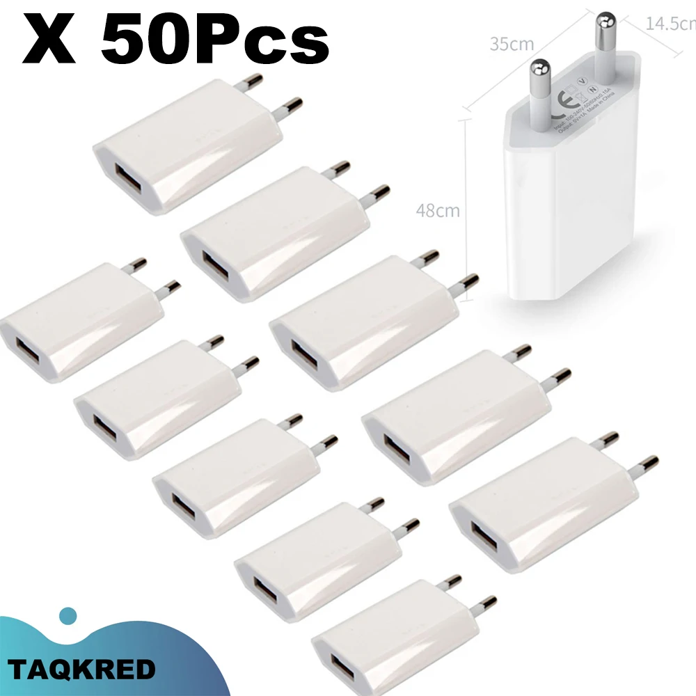 Wholesale Lot of 50Pcs USB Phone Charger 5V 1A Travel Wall EU Plug For Mobile Phone Charger AC Adapter For Phone 6 6S 5 5S SE