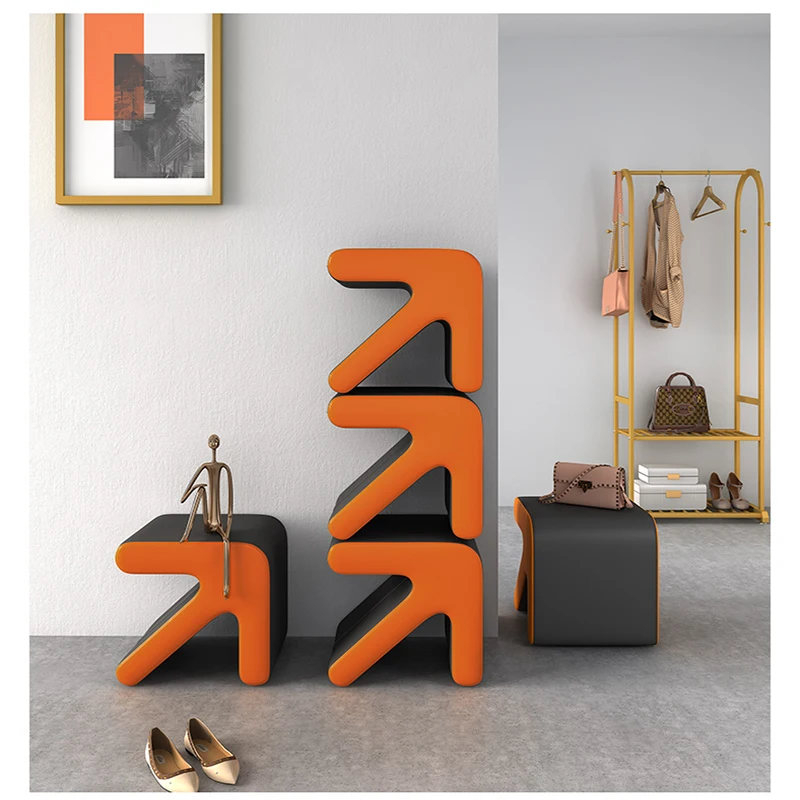 

INS Creative Design Living Room Stool Entrance Shoe-changing Low Small Bench Leather Stool Light Luxury Home Soft Footstool