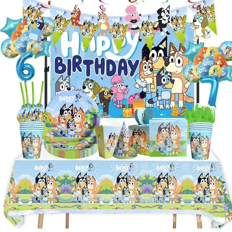 Голубой Бинго украшение для дня рождения детский душ посуда домашних животных и