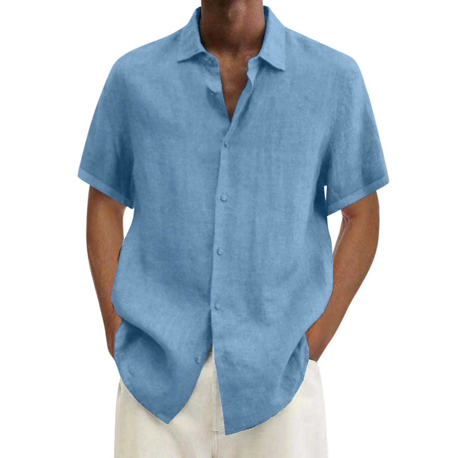 

Shirts Loose Linen Solid Short Sleeve Turn-down Collar Button Retro Autumn Shirt For Male Blouse Sexy Tops
