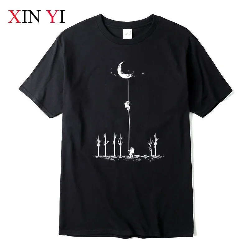 

XINYI Men's T-shirt Top Quality 100% cotton cool Funny astronaut print casual loose men t shirt o-neck t-shirt men tee shirts