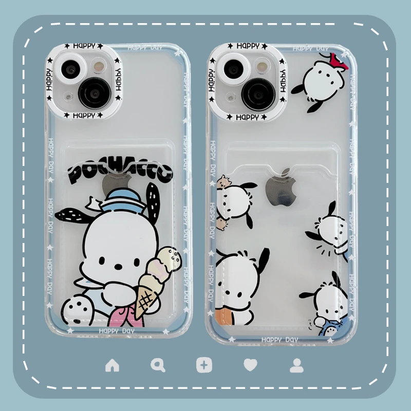 

Bandai Cute Cartoon Dog Card Bag Clear Phone Case for iPhone 13 12 11 Pro Max Xs Xr X XsMax 8 7 Plus High Quality Cover
