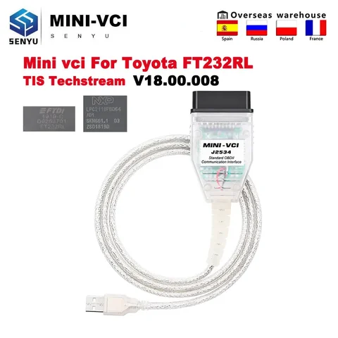Мини vci V18.00.008 TIS Techstream для Toyota minivci FTDI для автомобильного сканера J2534 Инструмент OBD 2 OBD2 кабель для диагностики автомобиля